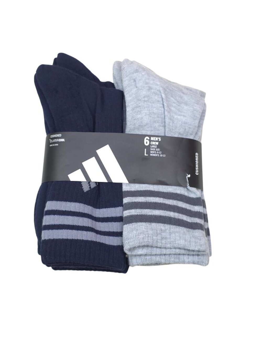 Adidas Mens Cushioned ClimaCool Crew Socks 6-Pack Large Legend Ink Blue & Gray